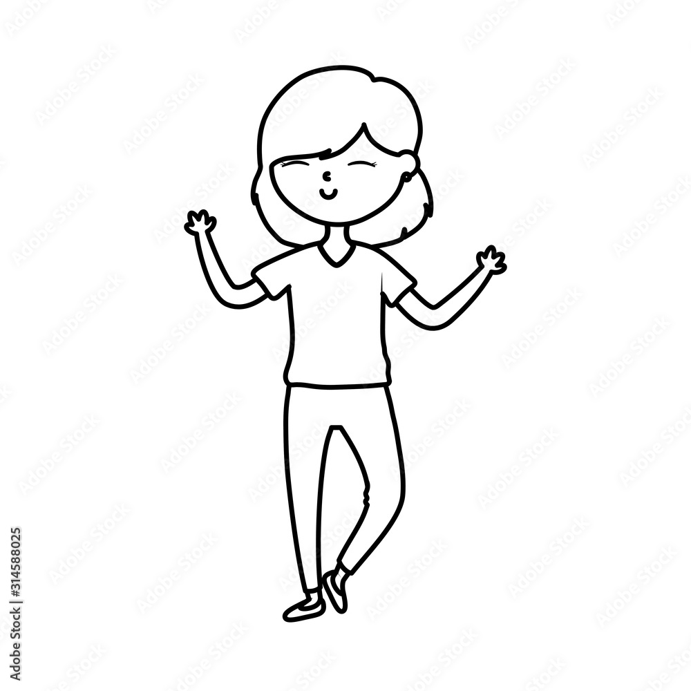 happy young woman cartoon hands up celebrating linear happy young woman cartoon hands up celebrating linear