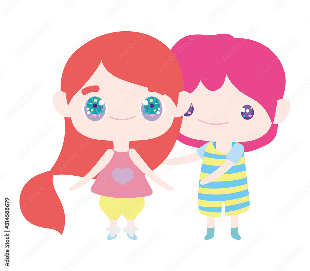 kids, little girl and boy anime cartoon characters kids, little girl and boy anime cartoon characters