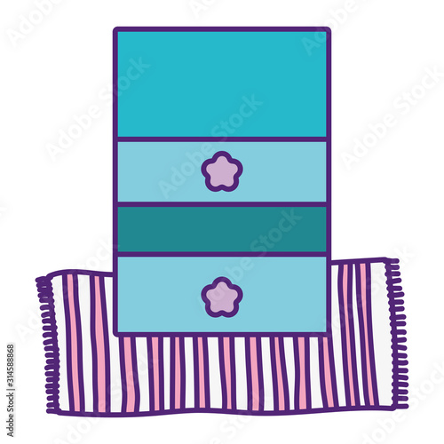 wooden furniture drawers and striped carpet decoration