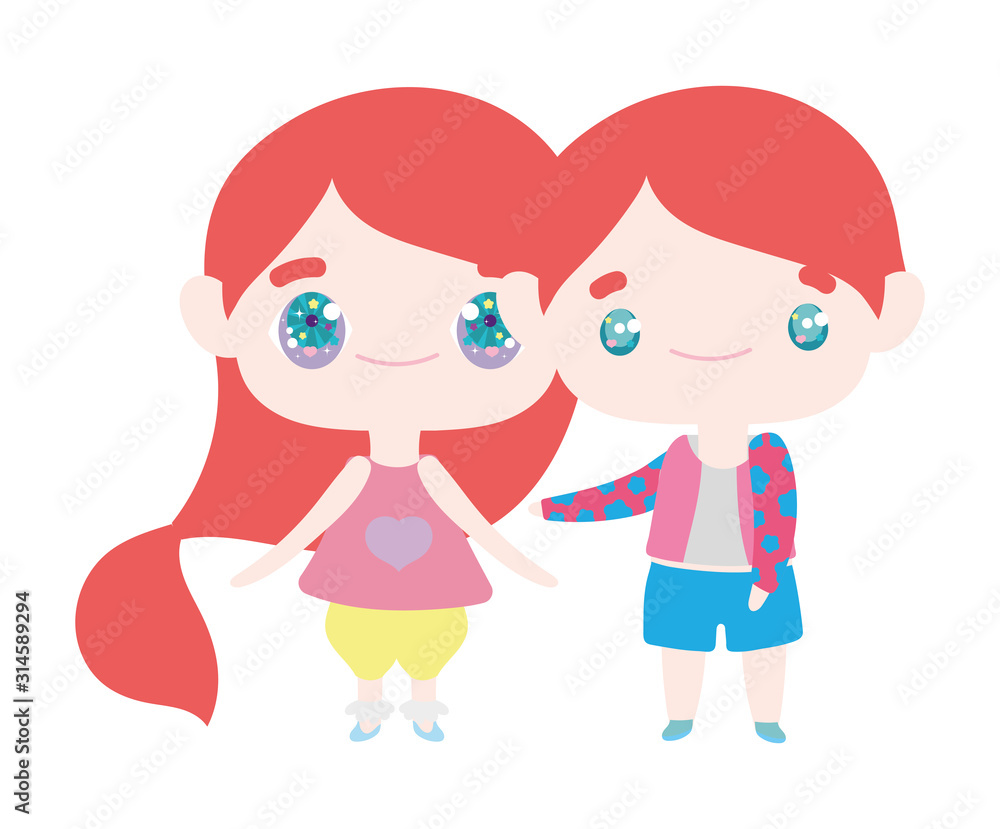 kids, little girl and boy anime cartoon characters kids, little girl and boy anime cartoon characters
