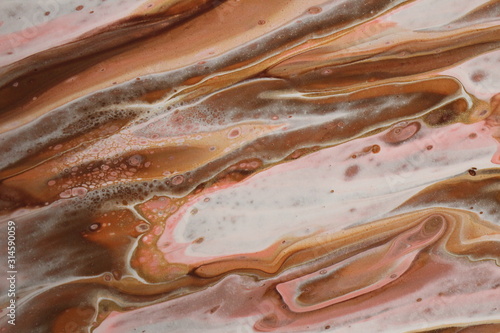 Chocolate brown, pink, and white flow together in this ice creamy abstract acrylic painting for backgrounds.
