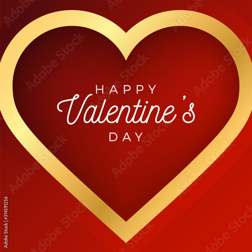 Valentine day abstract background with red and gold outline heart . Vector illustration.