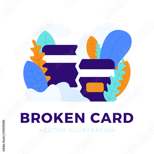 Broken Credit Card Vector stock illustration on white background. The concept of mobile banking and closing a bank account. Concept of losing or deleting a bank card
