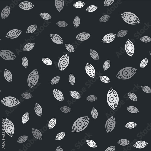 Grey Reddish eye due to viral, bacterial or allergic conjunctivitis icon isolated seamless pattern on black background. Vector Illustration