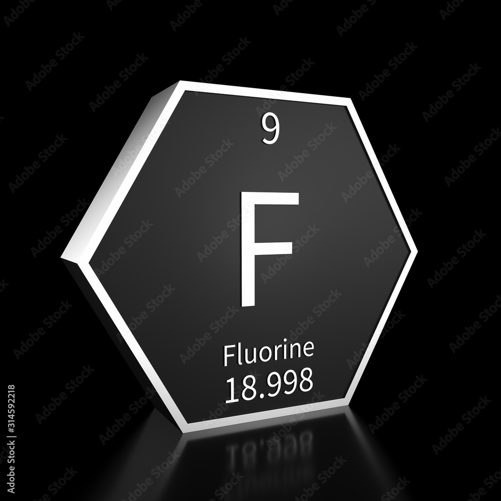 Periodic Table Element Fluorine Rendered Metal on Black on Black Periodic Table Element Fluorine Rendered Metal on Black on Black