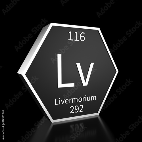 Periodic Table Element Livermorium Rendered Metal on Black on Black