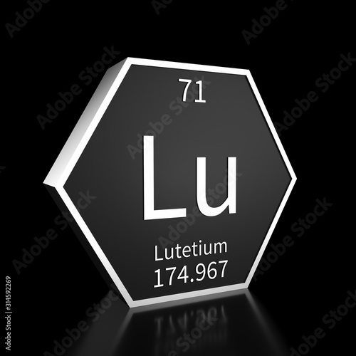 Periodic Table Element Lutetium Rendered Metal on Black on Black