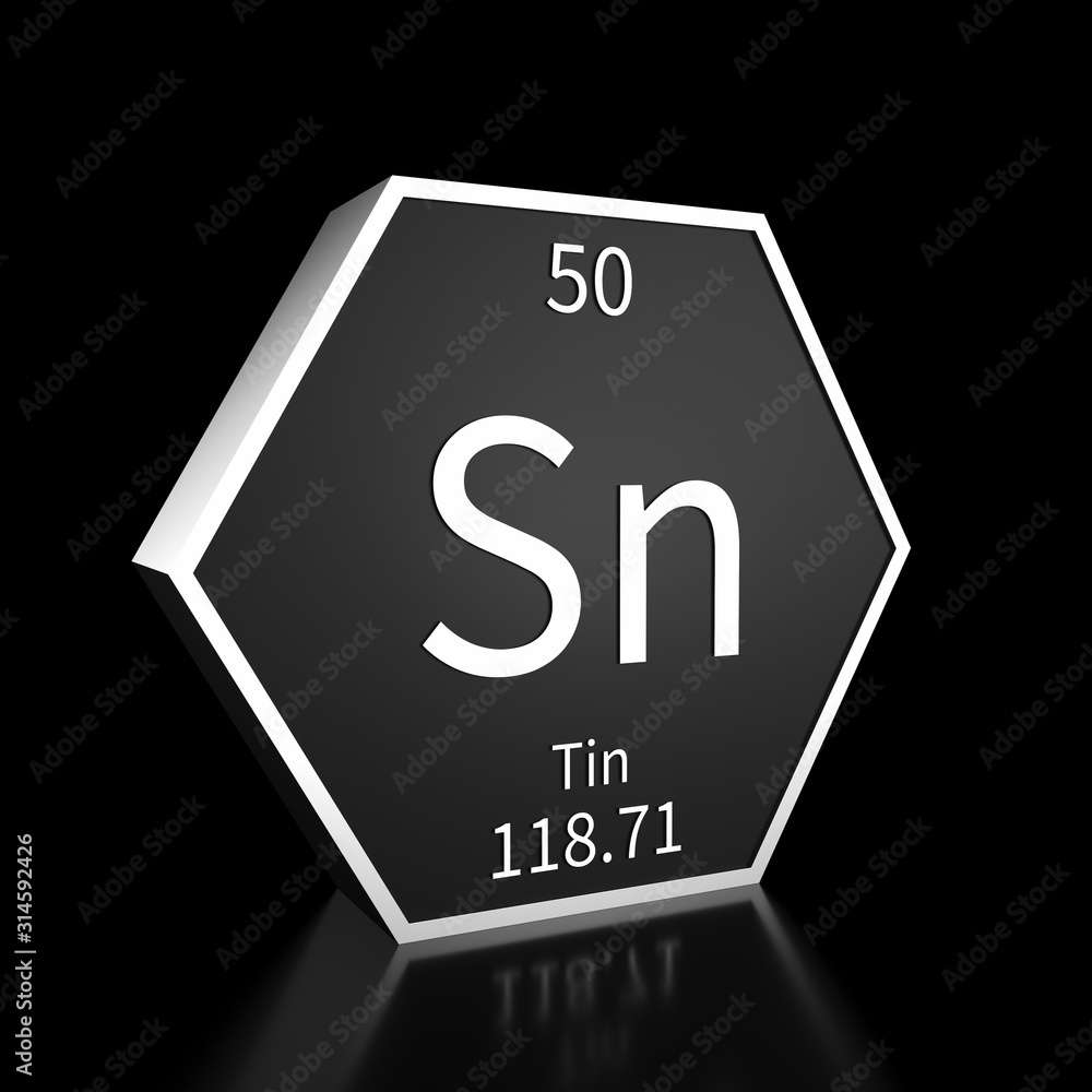 Periodic Table Element Tin Rendered Metal on Black on Black Periodic Table Element Tin Rendered Metal on Black on Black