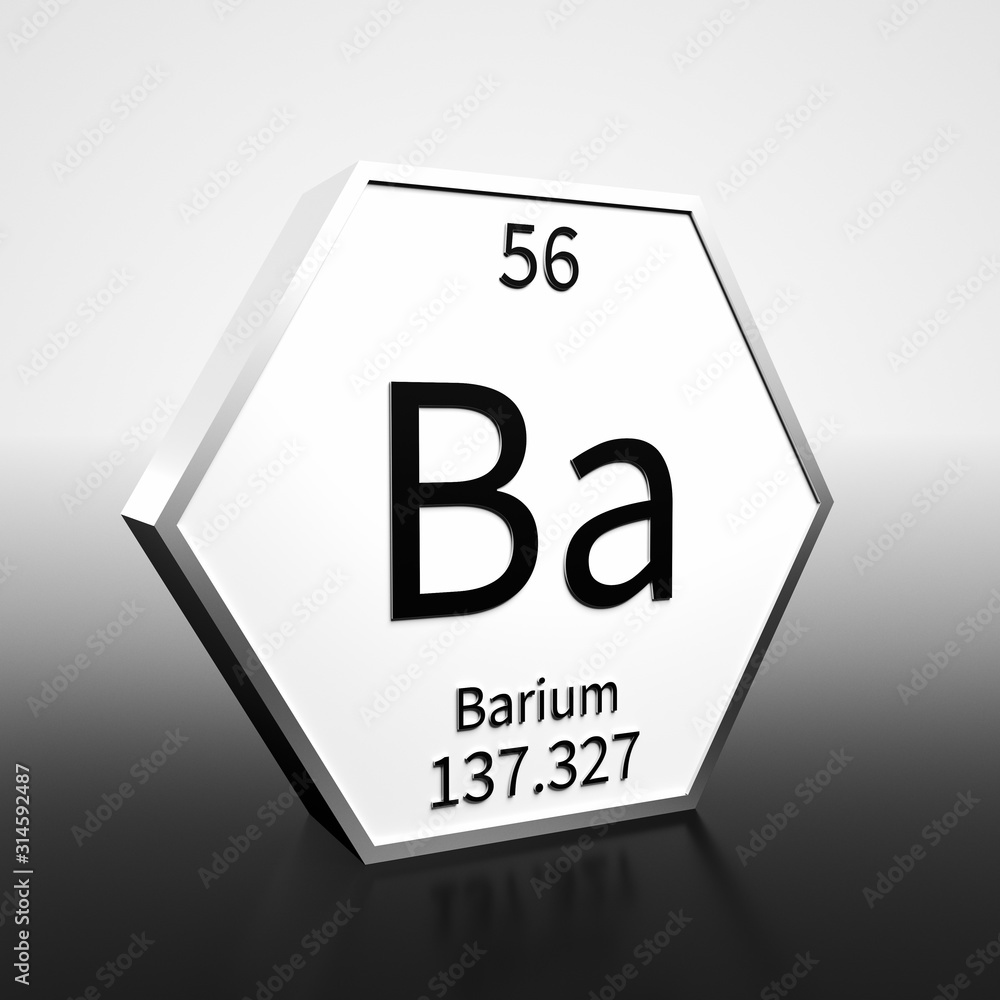 Periodic Table Element Barium Rendered Black on White on White and Black