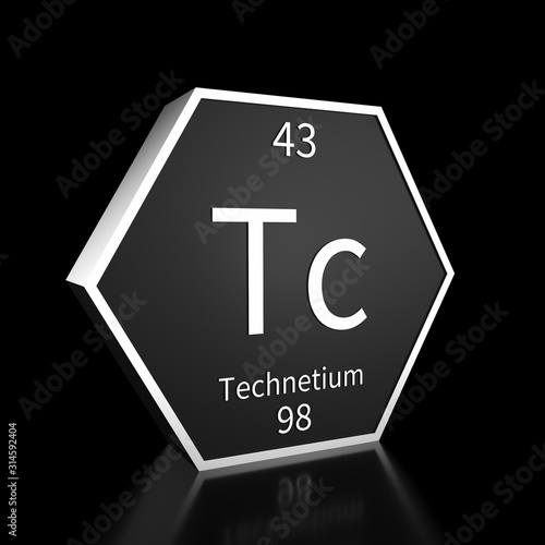 Periodic Table Element Technetium Rendered Metal on Black on Black