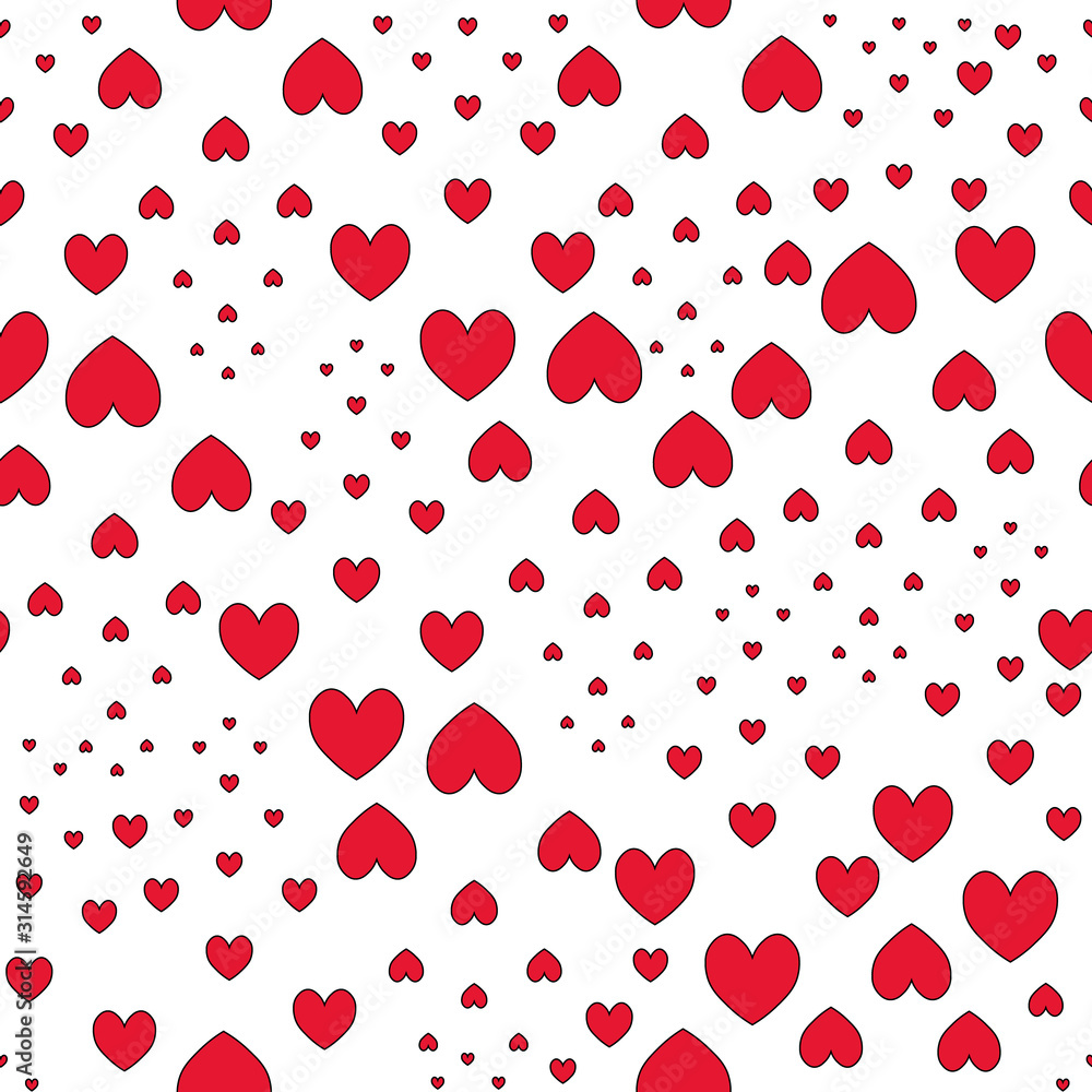 Red hearts pattern. Colorless background. Romantic ornament. Idea for cover, wallpaper, baby clothes, fabric. Vector. Illustration for Valentine day. Holiday print.
