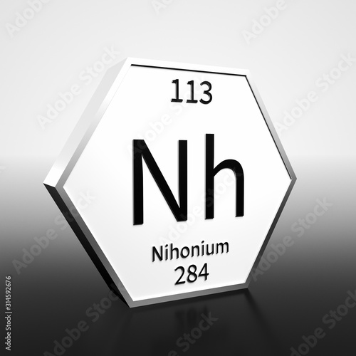 Periodic Table Element Nihonium Rendered Black on White on White and Black