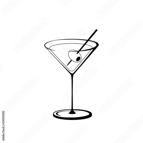 Martini with Olive, black and white