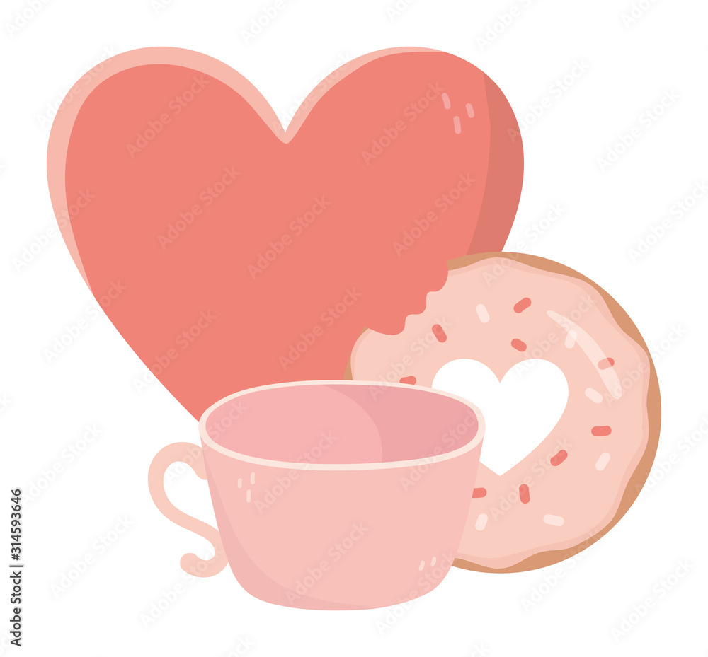 happy valentines day heart love sweet donut and coffee cup happy valentines day heart love sweet donut and coffee cup
