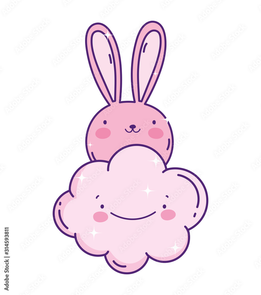 Fototapeta premium cute pink rabbit face cartoon cloud