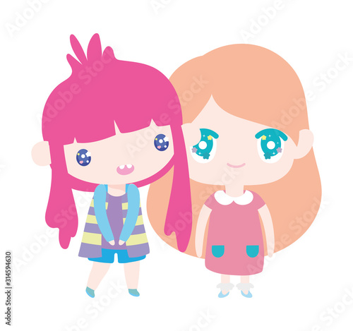 kids, cute little girls anime cartoon characters