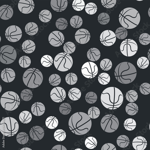 Grey Basketball ball icon isolated seamless pattern on black background. Sport symbol. Vector Illustration photo