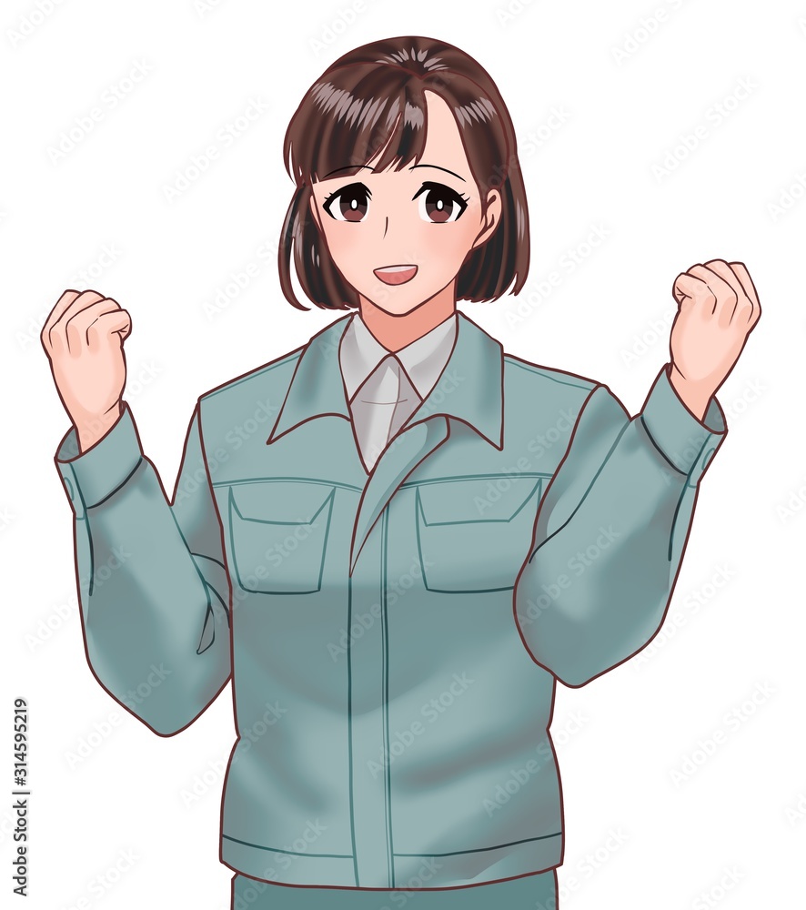作業服 女性 ガッツポーズ Stock Illustration Adobe Stock