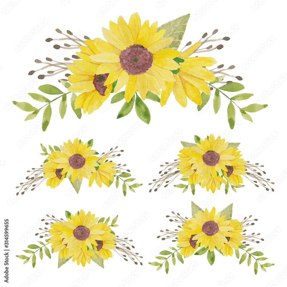 Watercolor hand painted sunflower bouquet collection Watercolor hand painted sunflower bouquet collection