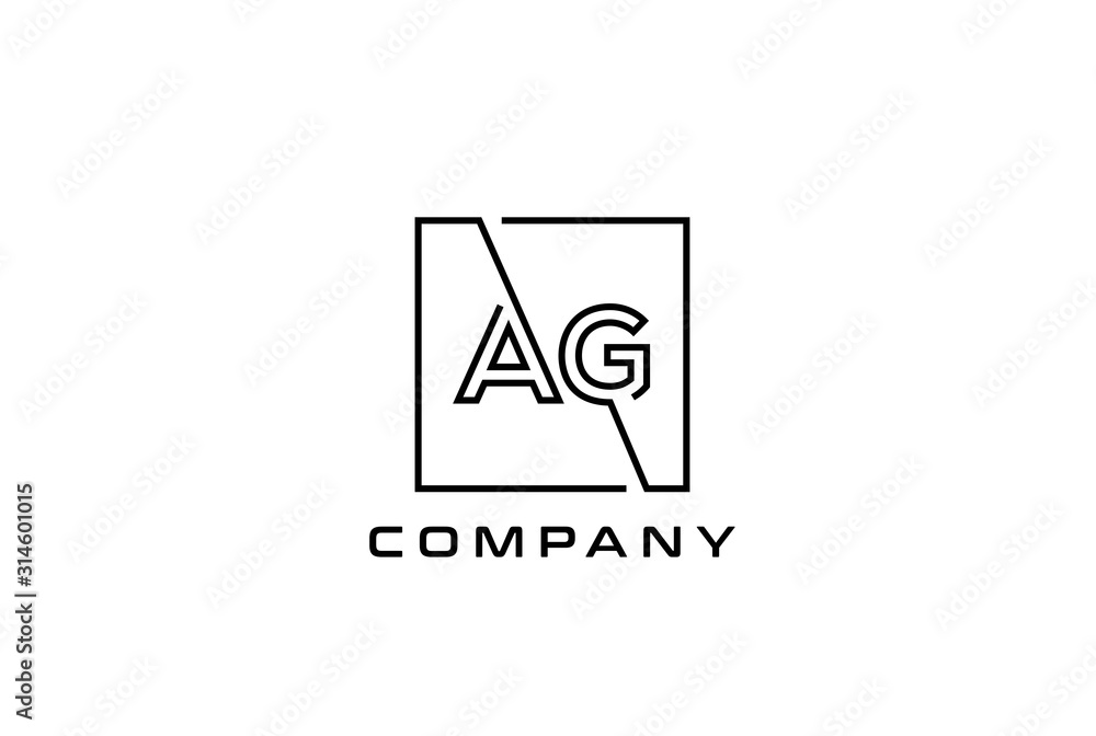 Black square initial letter AG line logo design vector graphic Black square initial letter AG line logo design vector graphic