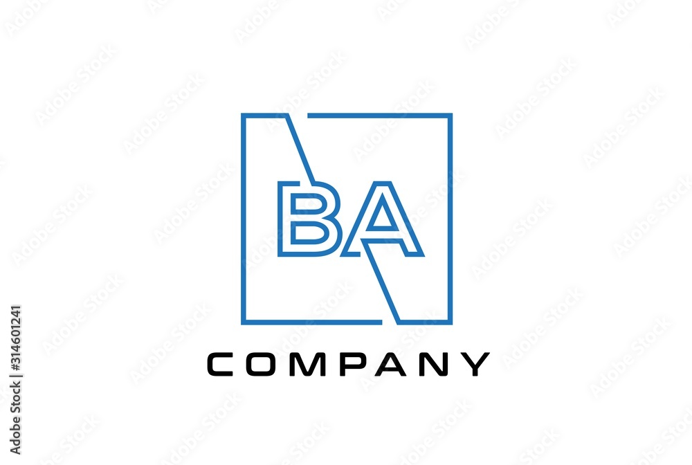 Blue square initial letter BA line logo design vector graphic Blue square initial letter BA line logo design vector graphic