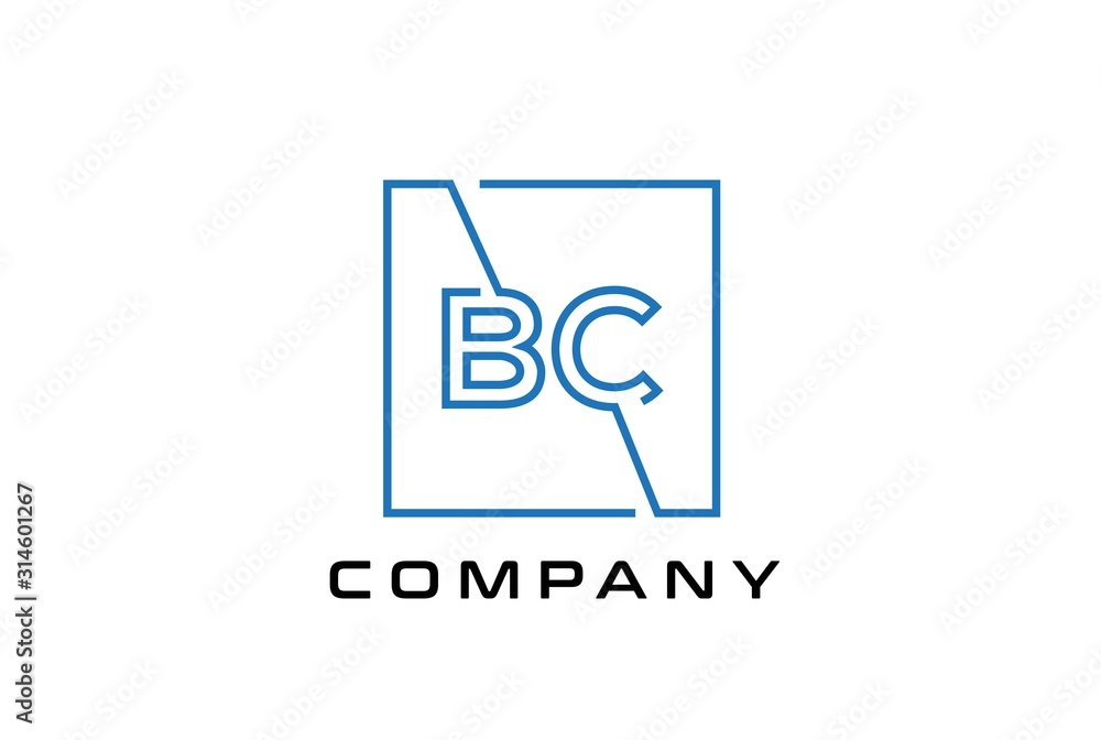 Blue square initial letter BC line logo design vector graphic