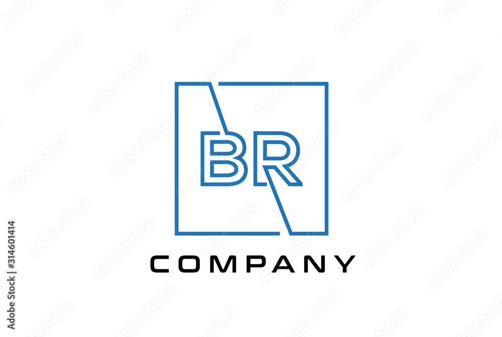 Blue square initial letter BR line logo design vector graphic Blue square initial letter BR line logo design vector graphic