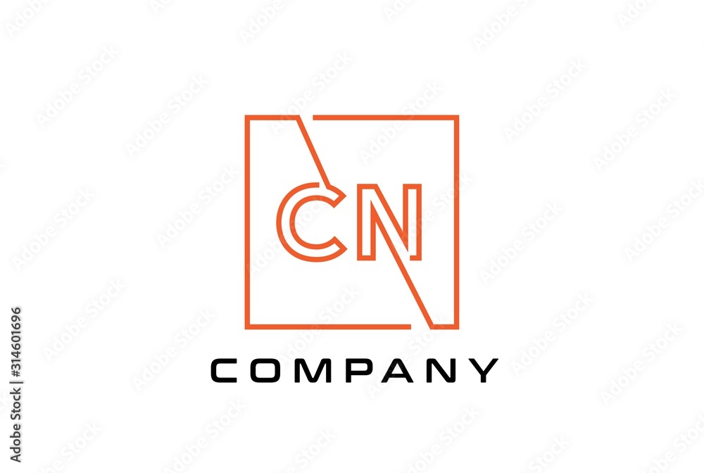 Orange square initial letter CN line logo design vector graphic Orange square initial letter CN line logo design vector graphic