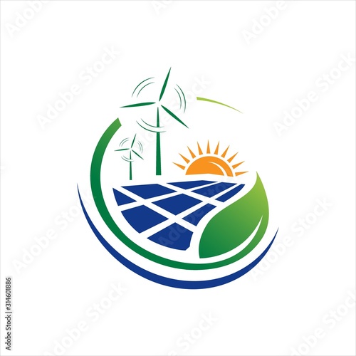 Green energy logo vector design with renewable icon template