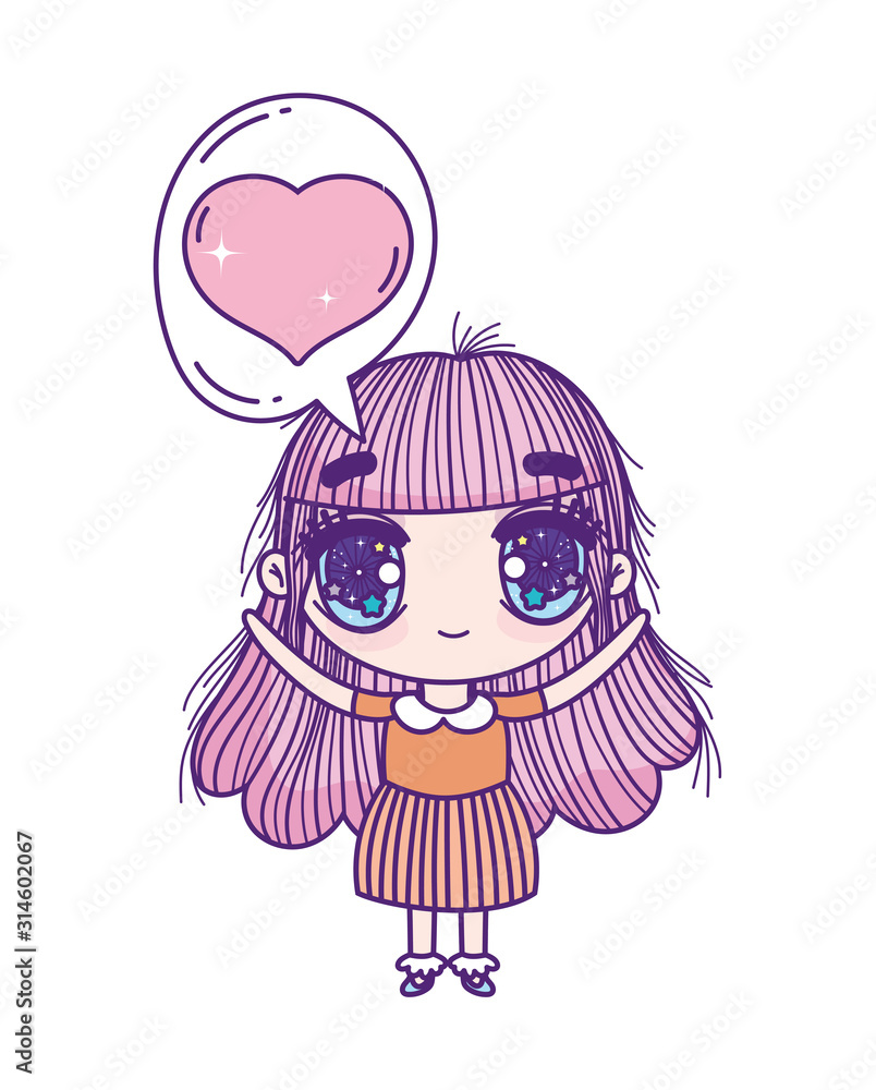 Fototapeta premium kids, little girl anime cartoon in love chat bubble decoration