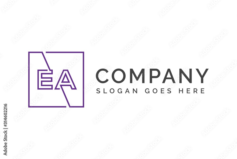 Purple square initial letter EA line logo design vector graphic Purple square initial letter EA line logo design vector graphic
