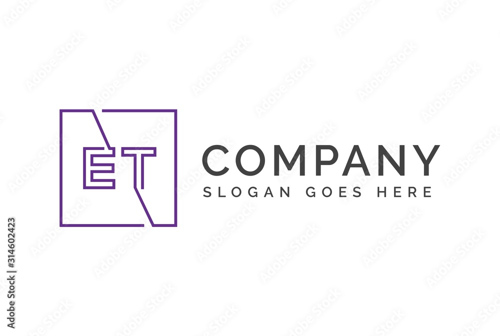 Purple square initial letter ET line logo design vector graphic Purple square initial letter ET line logo design vector graphic