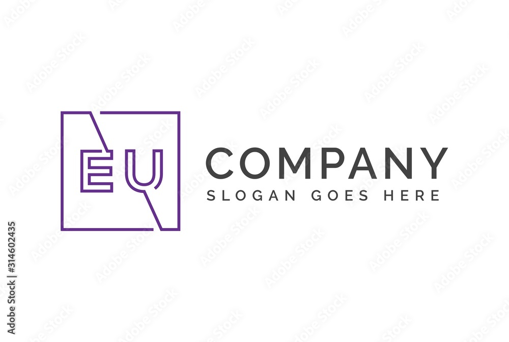 Purple square initial letter EU line logo design vector graphic Purple square initial letter EU line logo design vector graphic