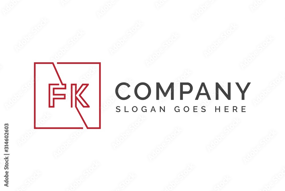 Red square initial letter FK line logo design vector graphic Red square initial letter FK line logo design vector graphic