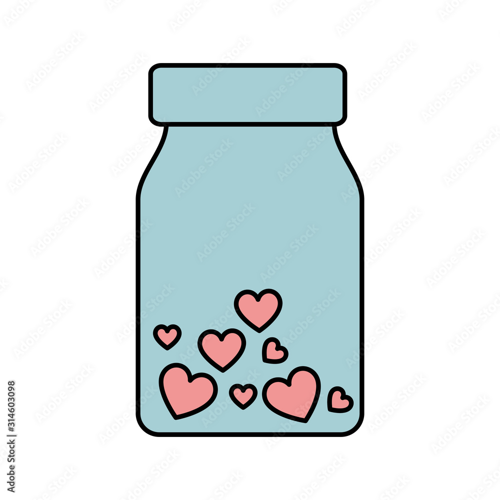 bottle with cute hearts isolated icon bottle with cute hearts isolated icon