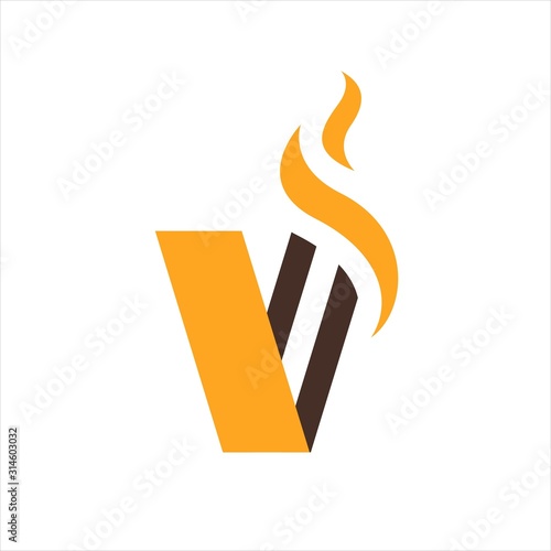e cigarette vaporize vape logo design vector burning initial V icon symbol graphic