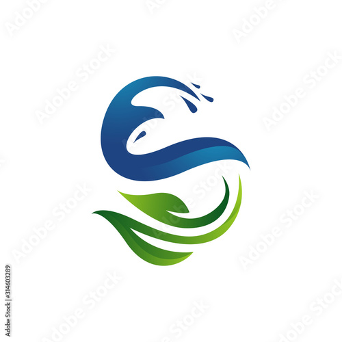 green blue water and leaf logo design vector symbol illustrations