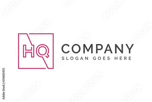 Pink square initial letter HQ line logo design vector graphic