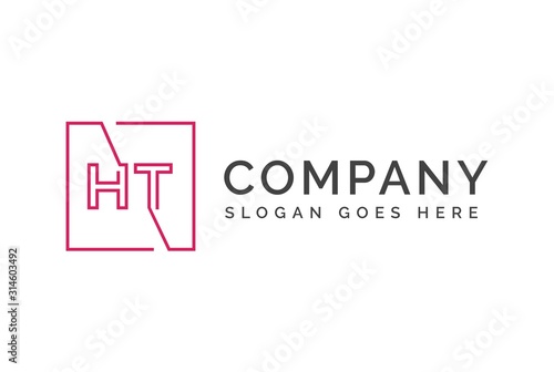 Pink square initial letter HT line logo design vector graphic