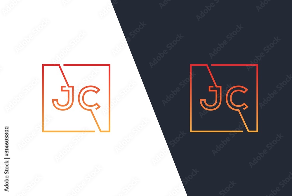 Red yellow gradient square initial letter JC line logo design vector graphic Red yellow gradient square initial letter JC line logo design vector graphic