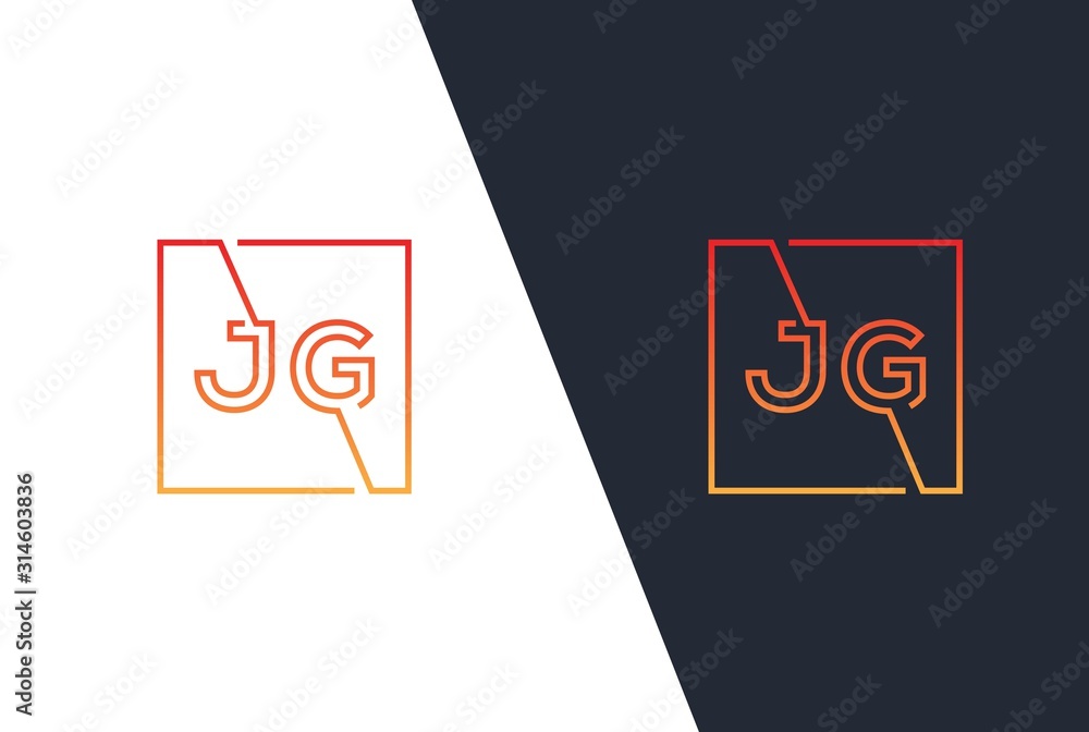 Red yellow gradient square initial letter JG line logo design vector graphic Red yellow gradient square initial letter JG line logo design vector graphic