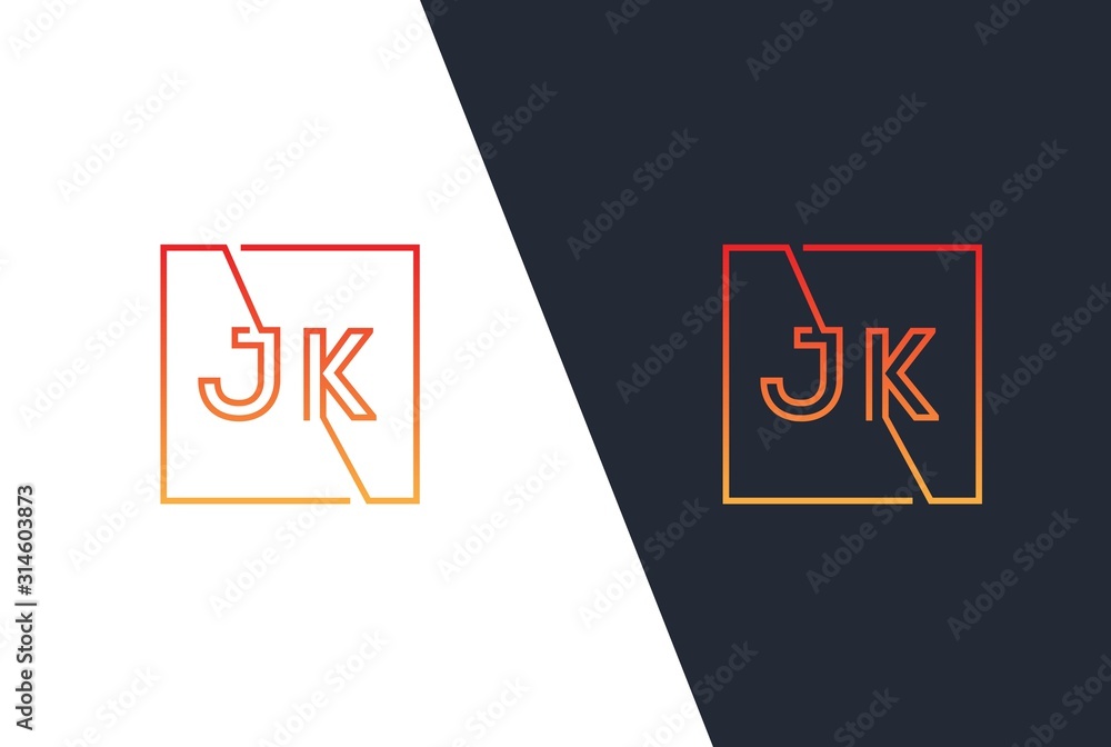 Red yellow gradient square initial letter JK line logo design vector graphic Red yellow gradient square initial letter JK line logo design vector graphic