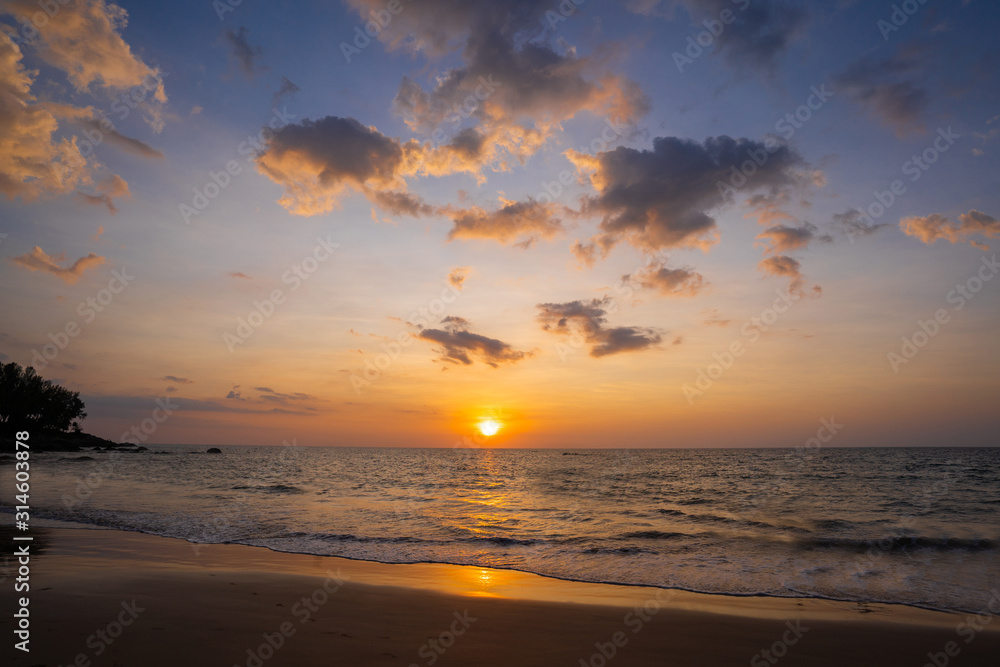 beautiful sunset at Na Tai Beach Phang Nga