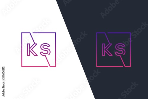 Purple gradient square initial letter KS line logo design vector graphic