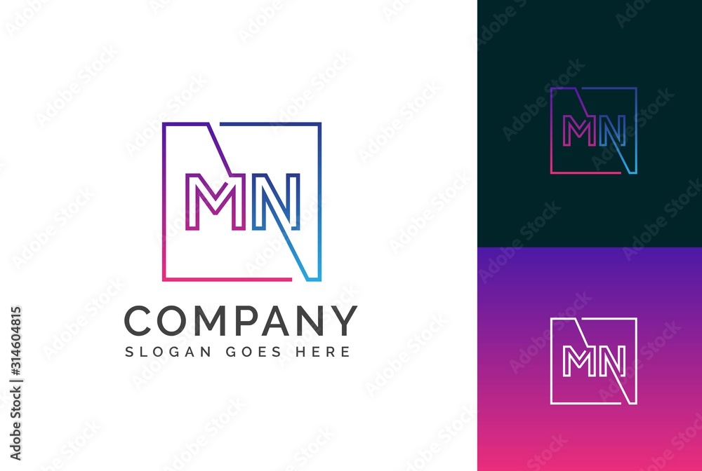 Purple blue gradient square initial letter MN line logo design vector graphic Purple blue gradient square initial letter MN line logo design vector graphic