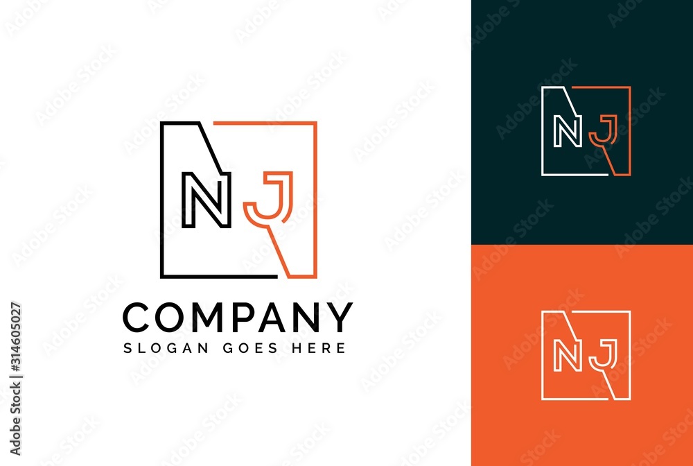 Orange black square initial letter NJ line logo design vector graphic Orange black square initial letter NJ line logo design vector graphic