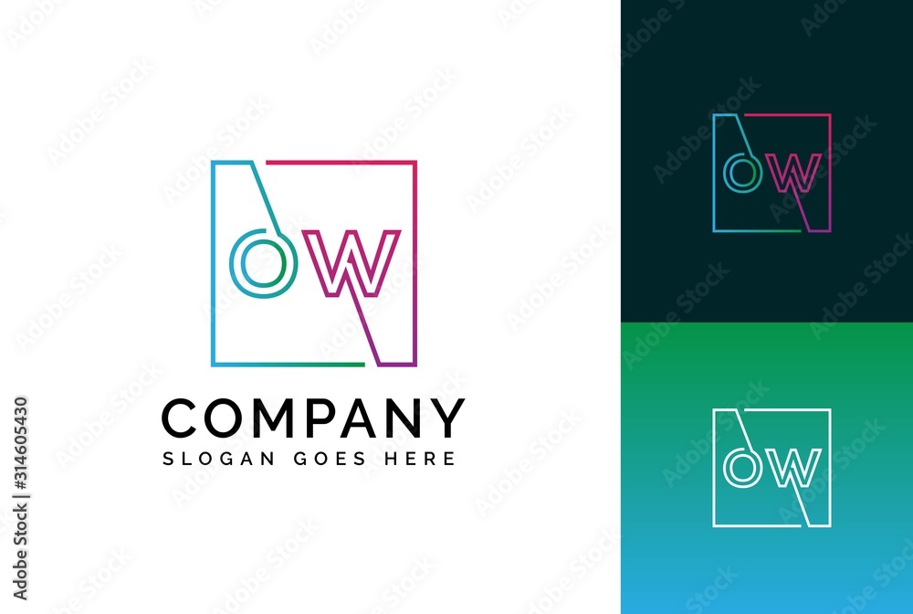 Blue green pink gradient square initial letter OW line logo design vector graphic Blue green pink gradient square initial letter OW line logo design vector graphic