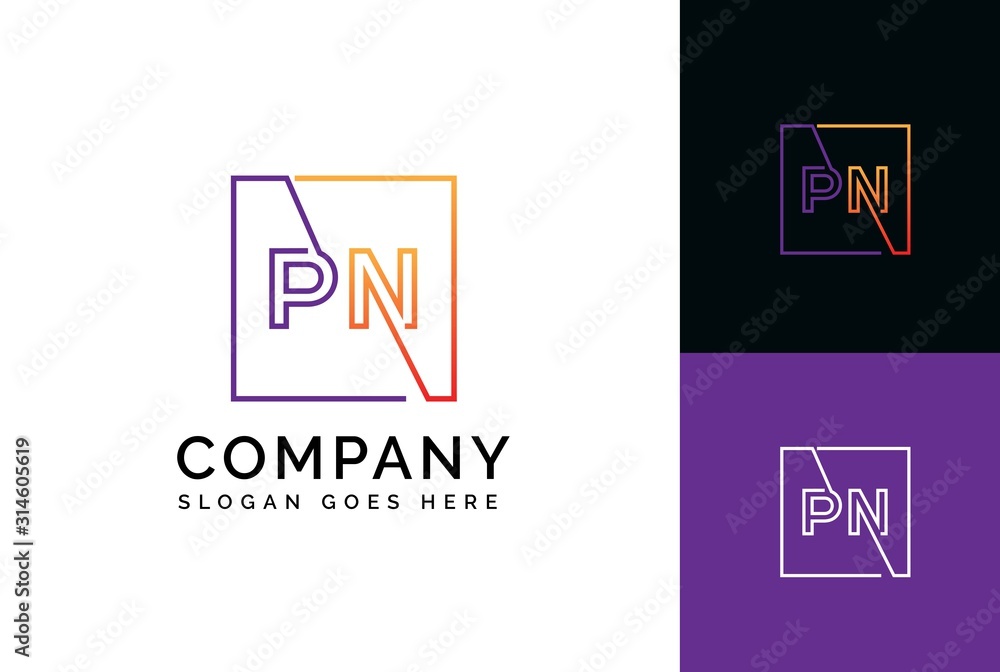 Purple orange gradient square initial letter PN line logo design vector graphic Purple orange gradient square initial letter PN line logo design vector graphic