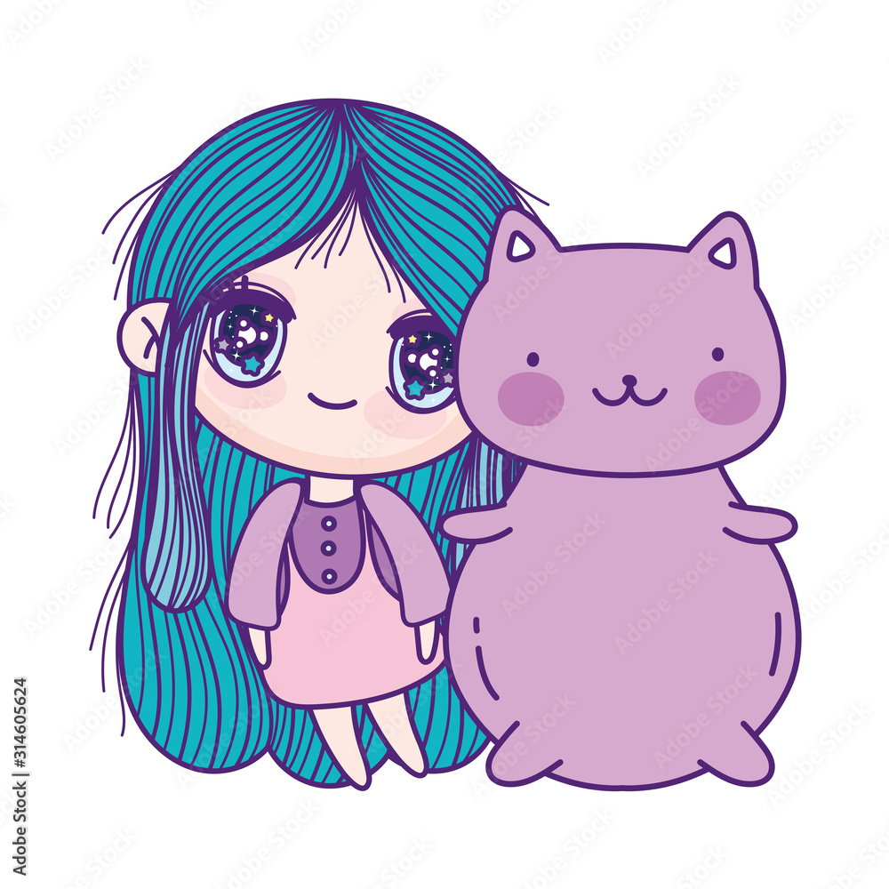 kids, cute little girl anime cartoon and cute cat kids, cute little girl anime cartoon and cute cat