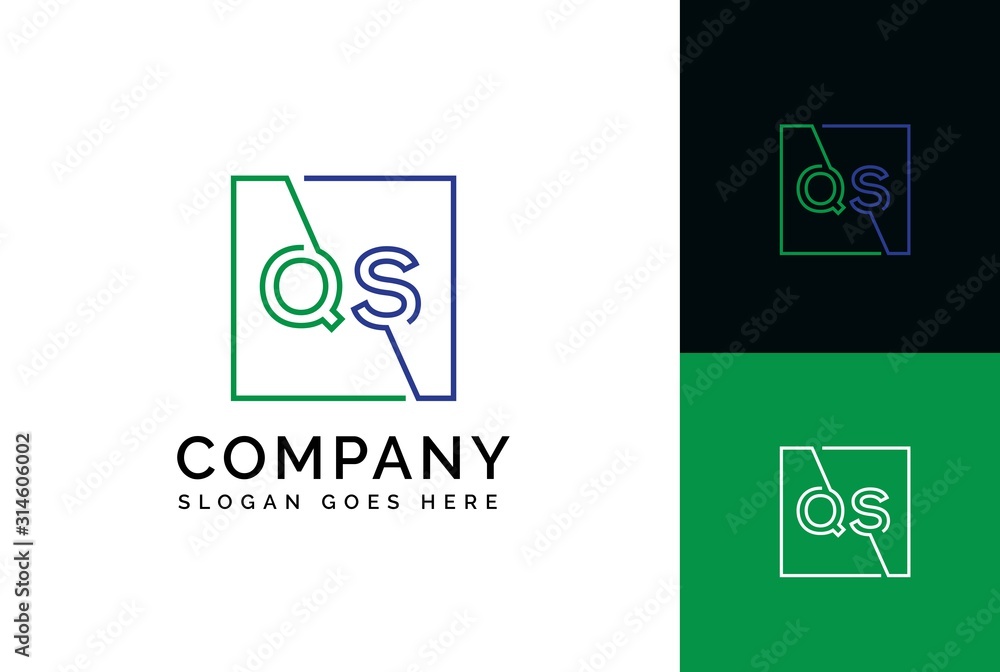Green blue square initial letter QS line logo design vector graphic Green blue square initial letter QS line logo design vector graphic